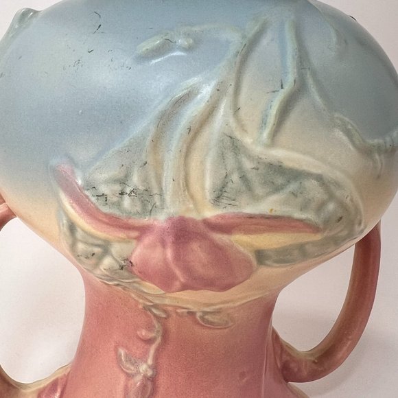 Vtg Hull Art Vase Magnolia Double Handle Ceramic Multicolor Pastel Matte 40s - Picture 13 of 16